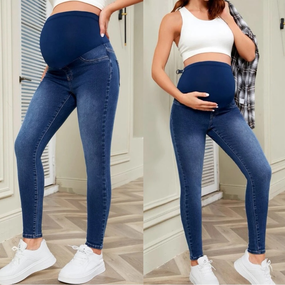 MATERNITY wide waist frayed hem skinny jeans